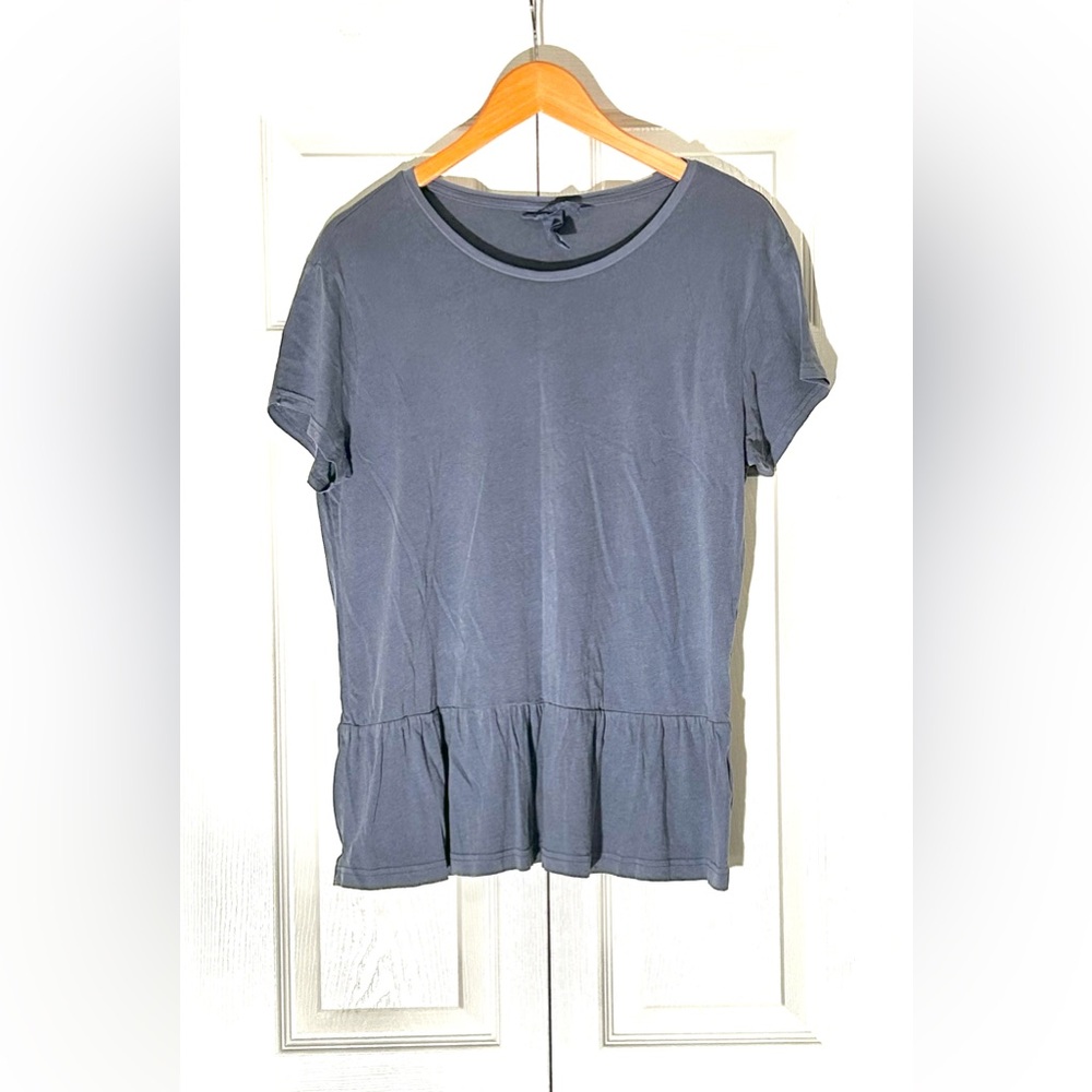 Label Of Graded Goods Blue Crewneck Lightweight Peplum Short Sleeve Cotton Top
